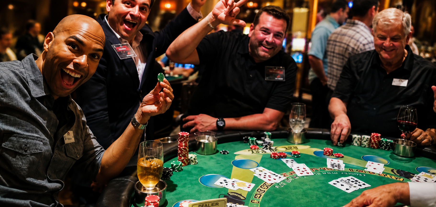 Casino event guest celebrating at a slot machine